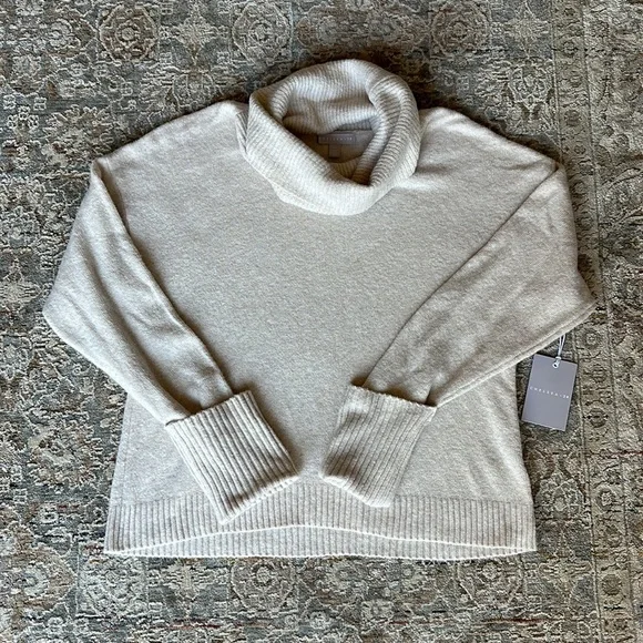 Chelsea28 Women’s Beige Oatmeal Light Heather Cowl Neck Pullover Sweater - Picture 2 of 12